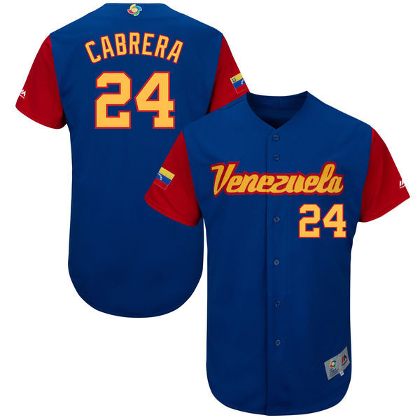 customized Men Venezuela Baseball #24 Miguel Cabrera Majestic Royal 2017 World Baseball Classic Authentic Jersey->->MLB Jersey